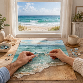 Quebra-cabeça Ondas Serenas de Praia em Aquarela - Vibrações do