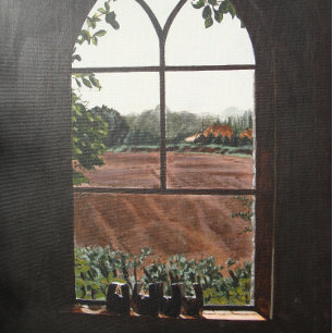 Quebra-cabeça Opinião rural da paisagem da pintura da janela da
