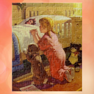 Quebra-cabeça Orações do tempo de dormir, Menina com Puppy, Reli