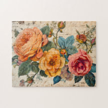 Orange and Pink Roses on Rustic Wood