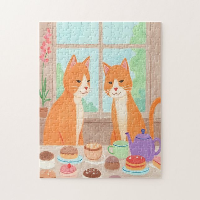 Quebra-cabeça Orange Cats & Tea Party Jigsaw Puzzle (Vertical)