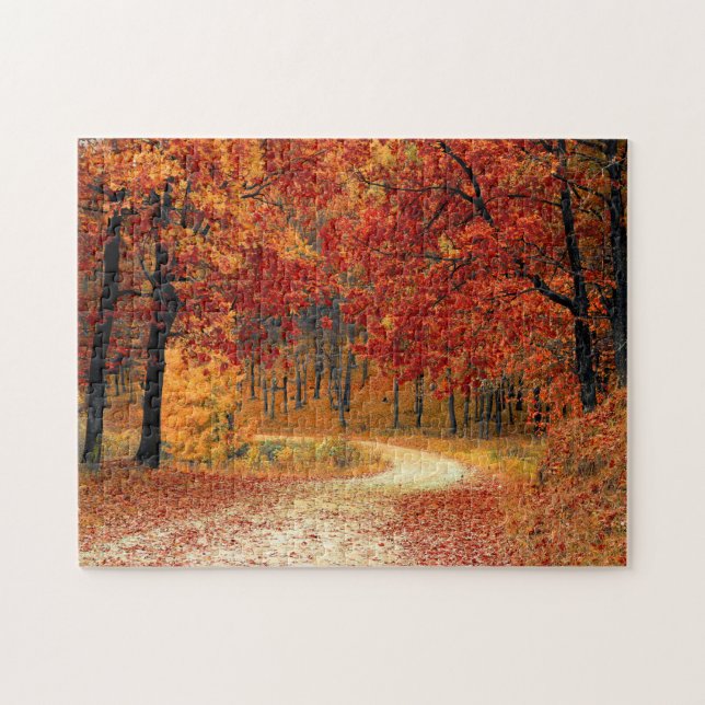 Quebra-cabeça Orange Fall Deixa Country Dirt Road Foto (Horizontal)