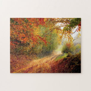 Quebra-cabeça Orange Green Fall Deixa o País Dirt Road Foto