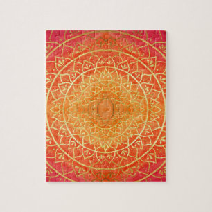 Quebra-cabeça Orange Red Dourada Mandala