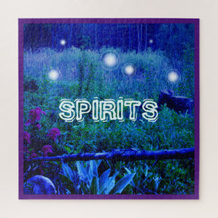 Quebra-cabeça Orbes Luzes Espirituais Azul Noite Pântano Prado