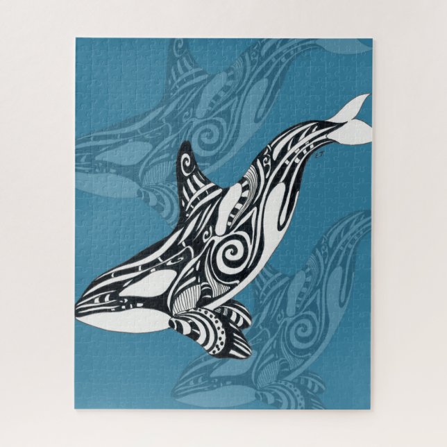 Quebra-cabeça Orca Killer Whale Tlingue Indigo Blue ink (Vertical)