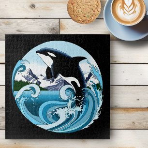 Quebra-cabeça Orca Majestosa Baleia Assassina Ondas Azuis Oceano