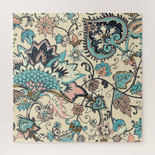 Quebra-cabeça Oriental Paisley: Elegância Têxtil Estilizada.
