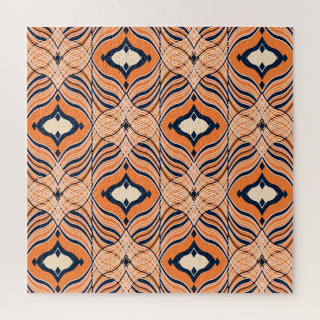 Quebra-cabeça Oriental Sem Costura: Ornamento Laranja Negro (Vertical)