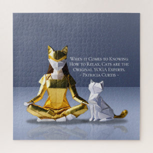 Quebra-cabeça Origami Gold Foil Yoga Meditando Mulher-Gato