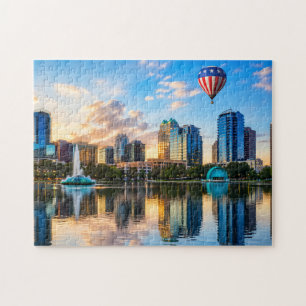 Quebra-cabeça Orlando Flórida Horizonte Lago Eola Balão de Ar Qu
