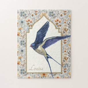 Quebra-cabeça Ornamentado de Cisne Azul, Vintagem de Flor Selvag