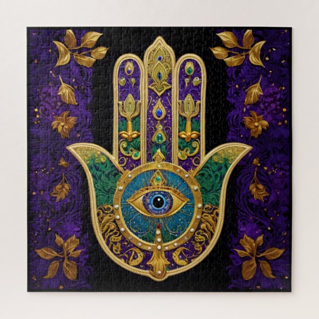 Quebra-cabeça Ornamentado Dourado Terceiro Olho Hamsa (Vertical)