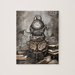Quebra-cabeça Ornamentado Steampunk Cauldron Spell Books e Relóg
