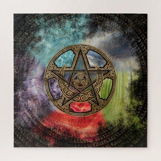 Quebra-cabeça Ornamento da Lua de Triskelion Elemental Pentacle (Vertical)