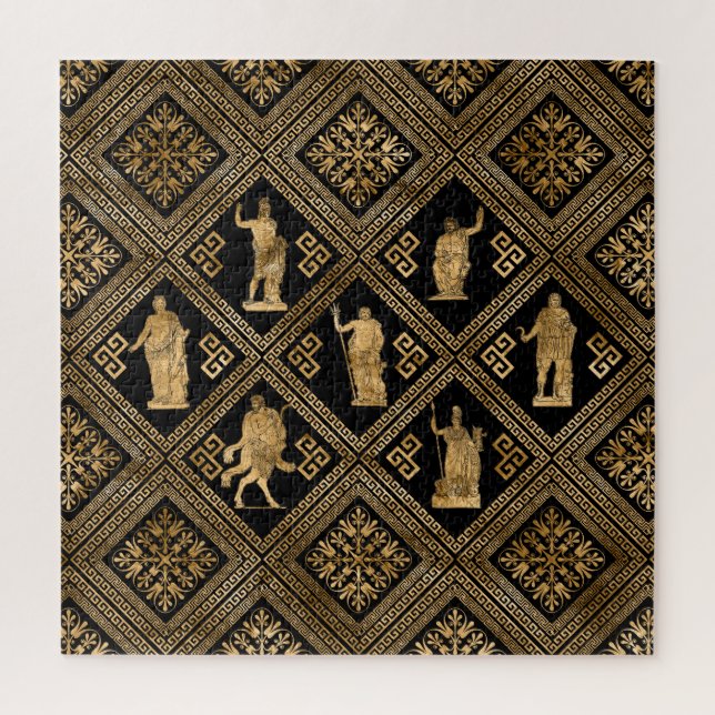 Quebra-cabeça Ornamento de Deidades Gregas e Chave Meander (Vertical)