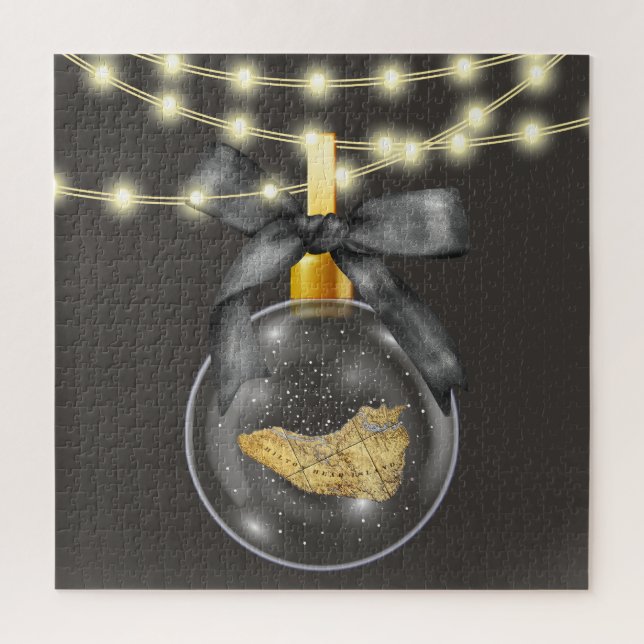 Quebra-cabeça Ornamento de Mapa da Ilha Hillton, Feliz Natal (Vertical)