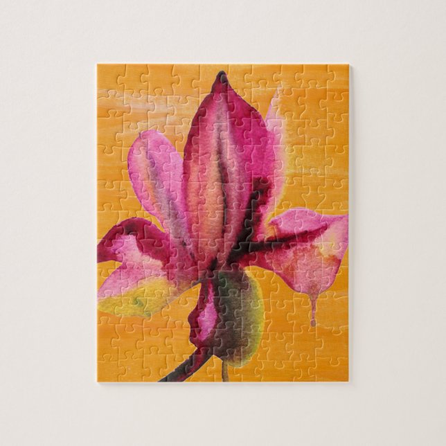 Quebra-cabeça Orquídea roxa em aquarela arte pop laranja flor (Vertical)