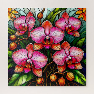 Quebra-cabeça Orquídeas Rosa Vibrante em Obra de Arte em Vidro P