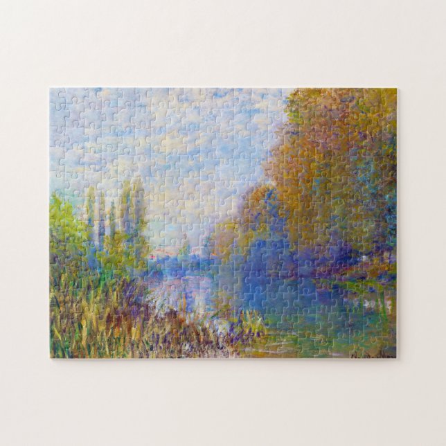 Quebra-cabeça Os Bancos do Sena no outono Claude Monet art (Horizontal)