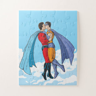 Quebra-cabeça Os dois super-heróis de Slipperyjoe beijando perso