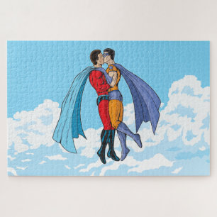 Quebra-cabeça Os dois super-heróis de Slipperyjoe beijando perso