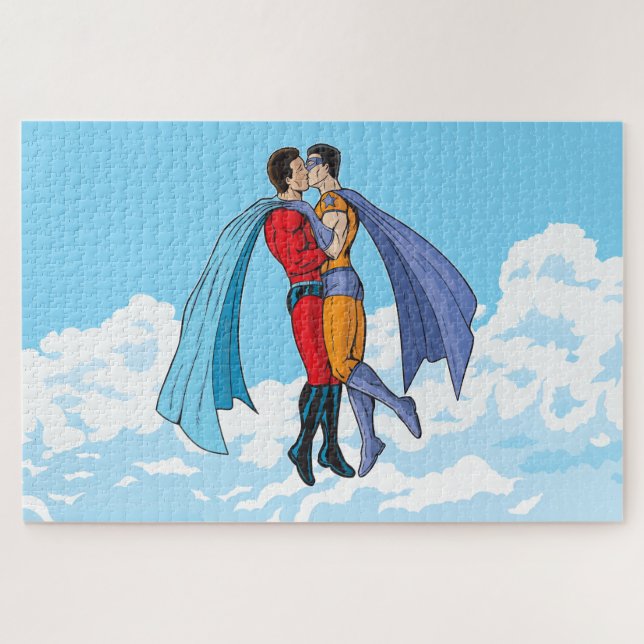 Quebra-cabeça Os dois super-heróis de Slipperyjoe beijando perso (Horizontal)