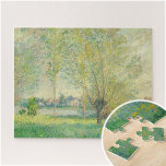 Quebra-cabeça Os Willows de Claude Monet<br><div class="desc">Esta bela pintura de Claude Monet apresenta uma cena pintada vagamente com uma paleta colorida é quase completamente dominada por tons legal de primavera, sábio, aipo e verde-kelly, e aço e azul-marinho. As daubs amarelas ouros na parte inferior direita sugerem floração, e as folhas das árvores são criadas com derrames...</div>