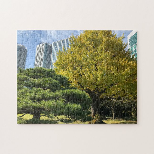 Quebra-cabeça Ouro Amarelo Ginkgo e Pine Tree (Horizontal)