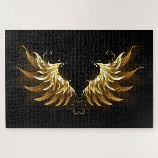Quebra-cabeça Ouro Angel Wings sobre fundo preto (Horizontal)