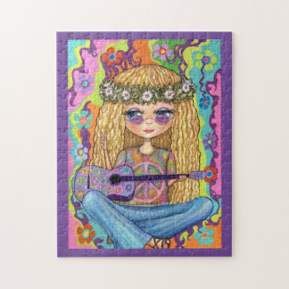 Quebra-cabeça Ouro Cabelo Hippie Pintinho Púrpura Guitarra Sinal