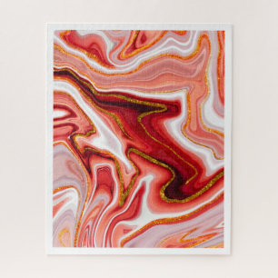 Quebra-cabeça Ouro Coral Abstrato Arte Fluida em Mármore