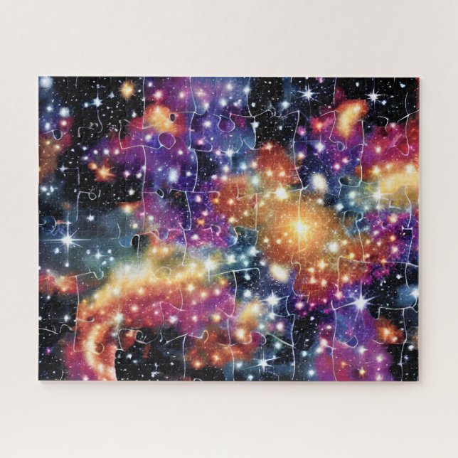 Quebra-cabeça Ouro cósmico e universo divertido e roxo fantástic (Horizontal)