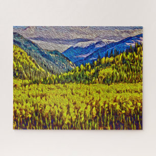 Quebra-cabeça Ouro de Aspens e Rochos Painterly Large Quebra-cab