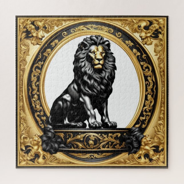 Quebra-cabeça Ouro de leão e quadro ornamental negro (Vertical)