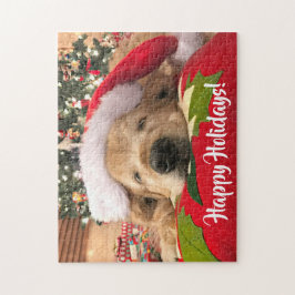 Quebra-cabeça Ouro de Natal Cachorro Adolescente Dormindo em Árv