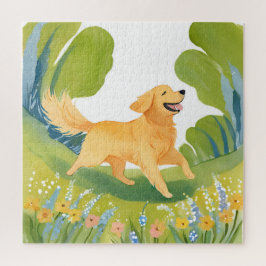 Quebra-cabeça Ouro Feliz Retriever | Pintura em aquarela clara