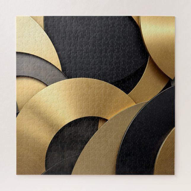 Quebra-cabeça Ouro Geométrico de Sobreposição de Abstrato e Pret (Vertical)