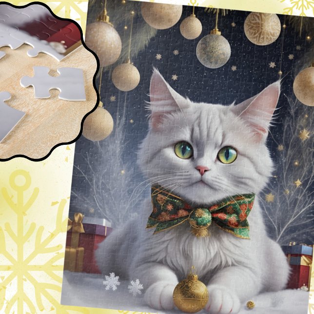 Quebra-cabeça Ouro Natal e Gatinho (Criador carregado)