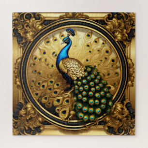 Quebra-cabeça Ouro pavão e quadro ornamental negro