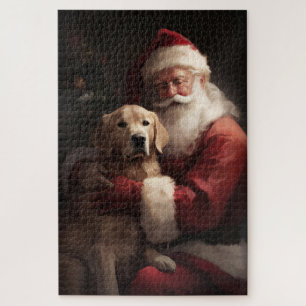 Quebra-cabeça Ouro Retriever com Natal Clause