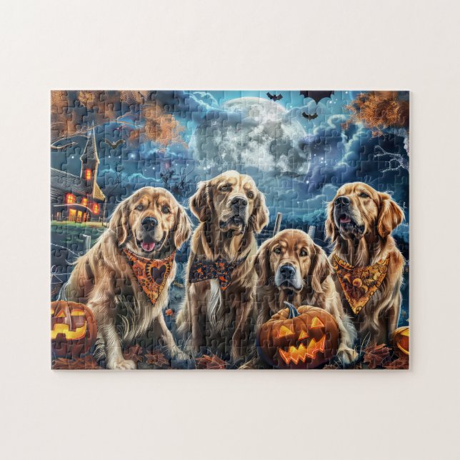Quebra-cabeça Ouro Retriever Halloween Spooky (Horizontal)