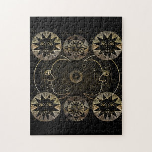 Quebra-cabeça Ouro Sun Moon Stars Astronomia Celeste