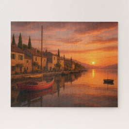 Quebra-cabeça Ouro Sunset Sobre Vila Costeira