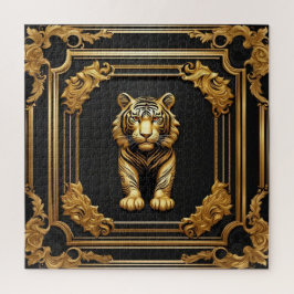 Quebra-cabeça Ouro tigre e quadro decorativo preto