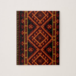 Quebra-cabeça Ouro transversal ucraniano do vermelho do bordado