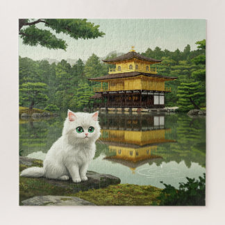 Quebra-cabeça Ouro Zen: Gatinho Fluffy no templo Kinkaku-ji Puz