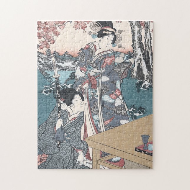 Quebra-cabeça Outono japonês Ukiyo-e Momijigari nenhum himegimi (Vertical)