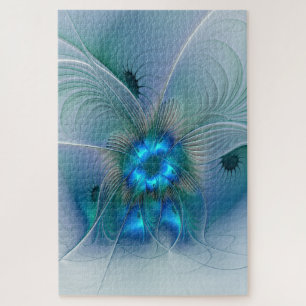 Quebra-cabeça Ovações de Pé, Fractal Azul Turquesa Abstrato