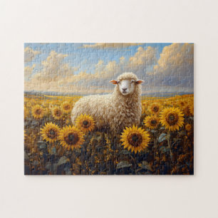 Quebra-cabeça Ovelha em pintura de campo de girassol